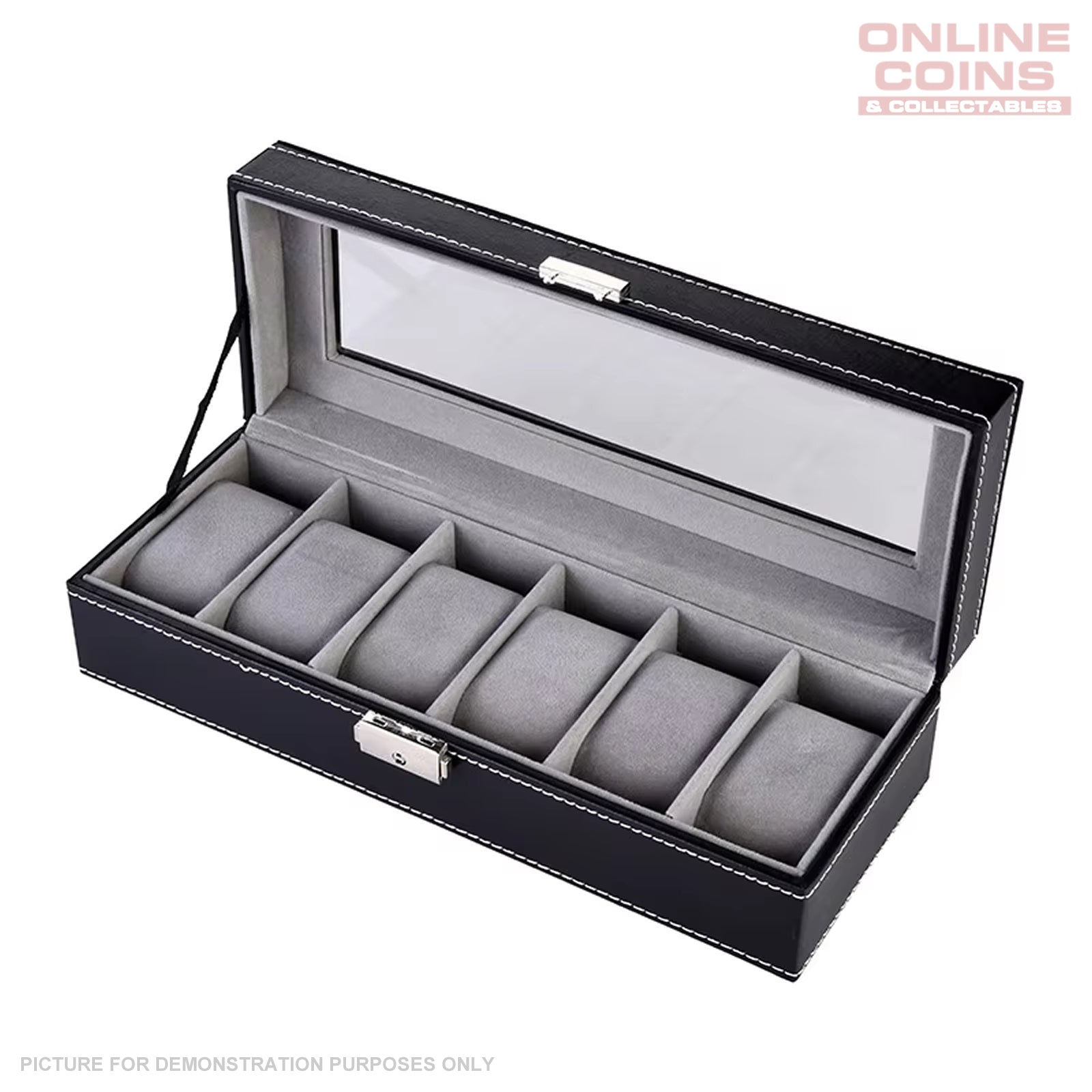 Watch Display Case Organiser with Clear Top, Leather Finish and Soft Grey Lining